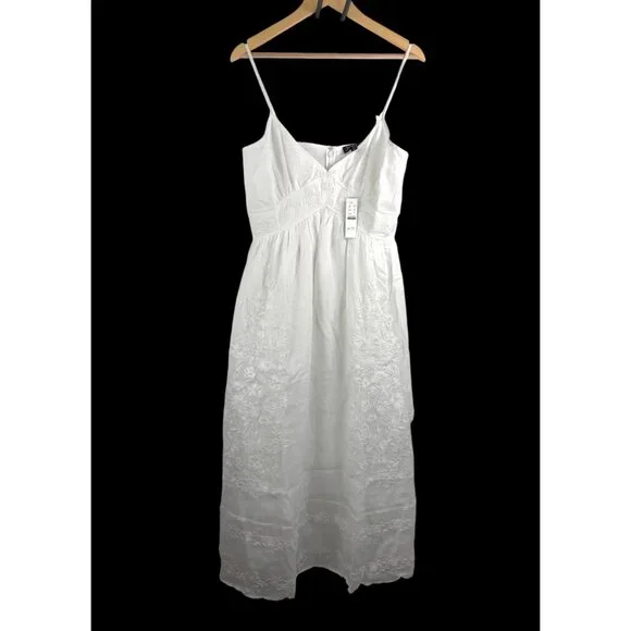 J.Crew Embroidered midi dress in ramie boho old money white 90s Y2K sz 8  Women